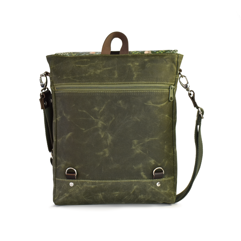 Waxed Canvas Messenger/Backpack in Forest Mushroom – Red Staggerwing