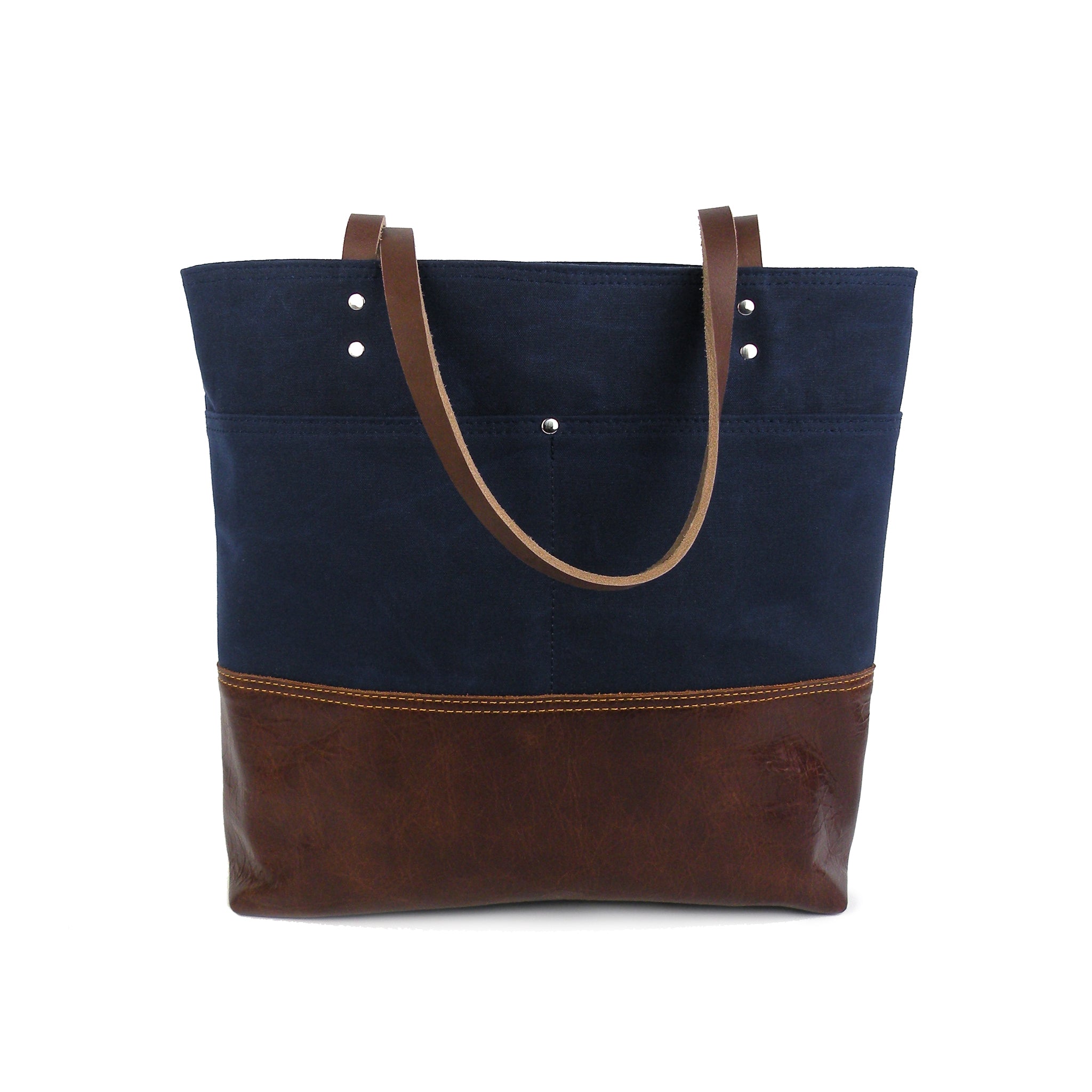 Red Staggerwing Urban Tote in Navy Waxed Canvas and Distressed Leather – Red Staggerwing