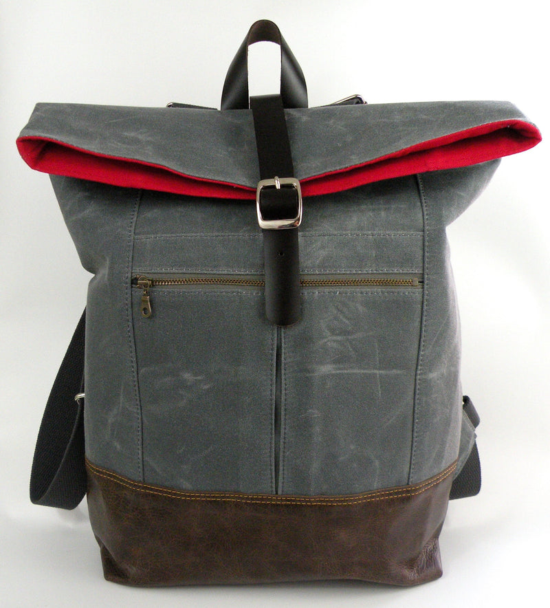 Backpack in Charcoal Waxed Canvas-Red Staggerwing