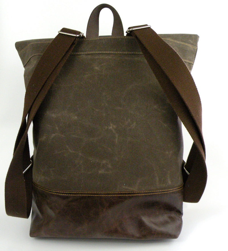 Backpack in Chocolate Waxed Canvas-Red Staggerwing
