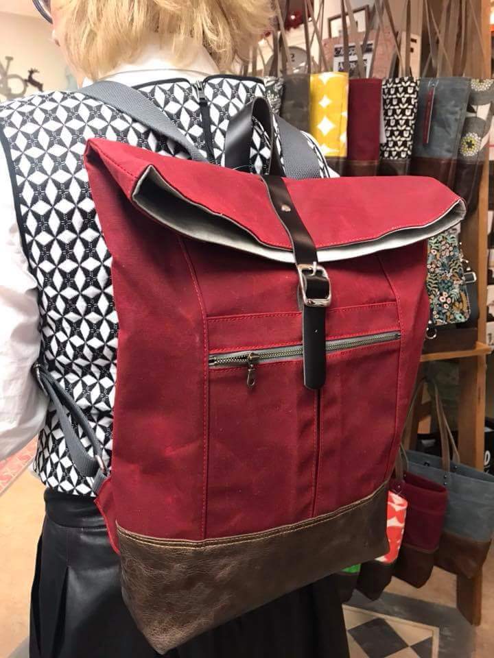 Backpack in Red Waxed Canvas-Red Staggerwing