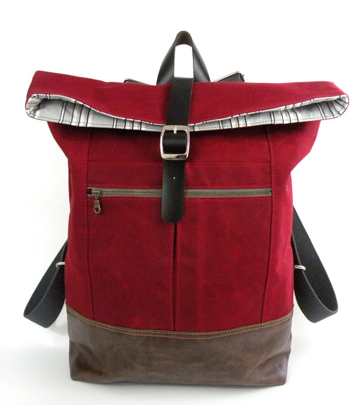 Backpack in Red Waxed Canvas-Red Staggerwing