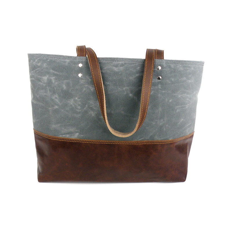Carryall Tote in Charcoal Grey Waxed Canvas-Red Staggerwing