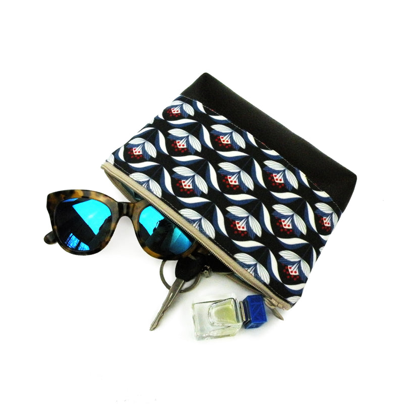 Cosmetic Clutch in Black and Navy Floral