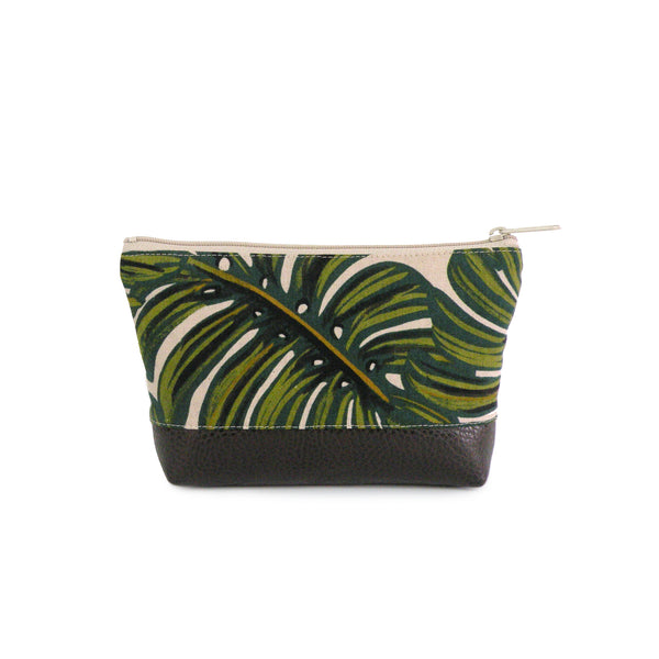 Cosmetic Clutch in Tropical Leaf Linen – Red Staggerwing