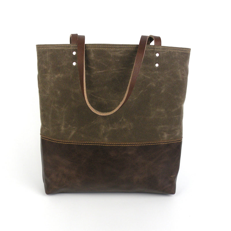 Red Staggerwing Urban Tote in Chocolate Brown Waxed Canvas and Distressed Leather – Red ...