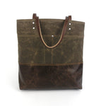 Urban Tote in Chocolate Brown Waxed Canvas and Distressed Leather-Red Staggerwing