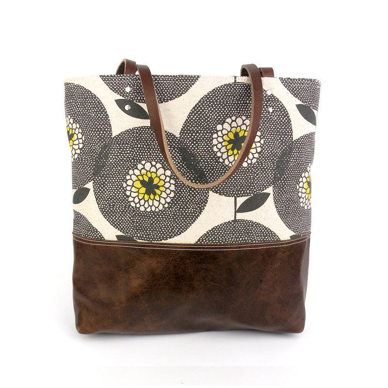 Red Staggerwing Urban Tote in Flowerfields Print and Distressed Leather – Red Staggerwing