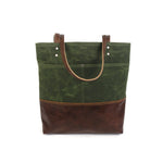 Urban Tote in Olive Green Waxed Canvas and Distressed Leather-Red Staggerwing