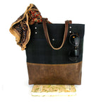 Urban Tote in Blackwatch Plaid Waxed Canvas and Distressed Leather