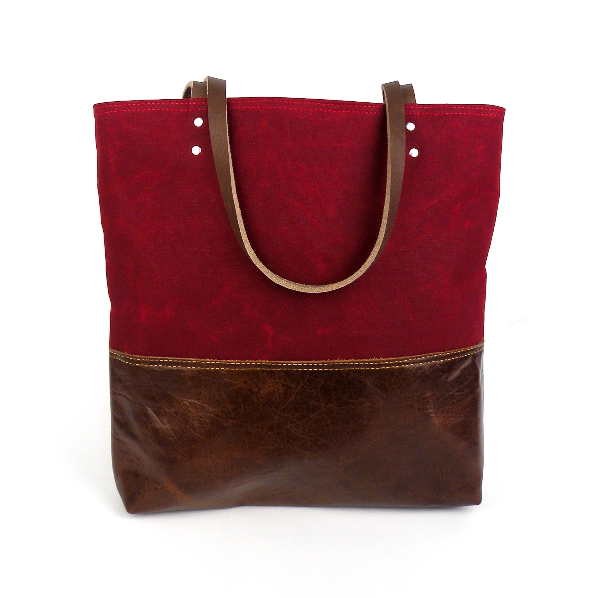 Red Staggerwing Urban Tote in Red Waxed Canvas and Distressed Leather – Red Staggerwing