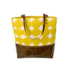 Urban Tote in Yellow Dots with Distressed Leather-Red Staggerwing