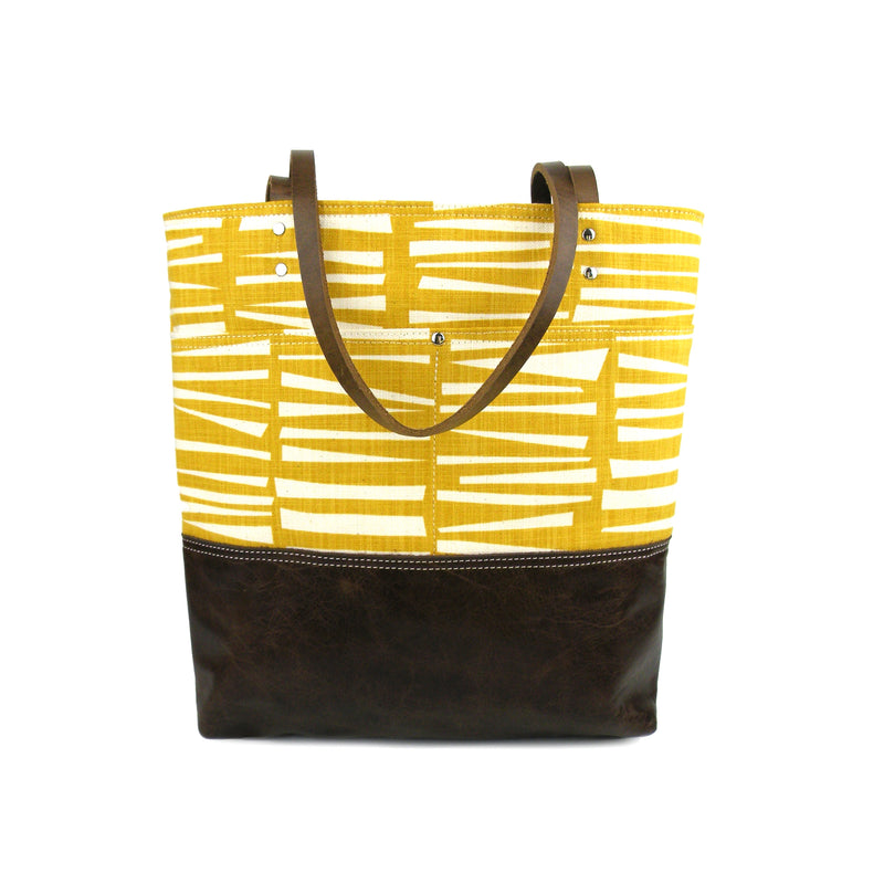Urban Tote in Yellow Woodpile and Distressed Leather